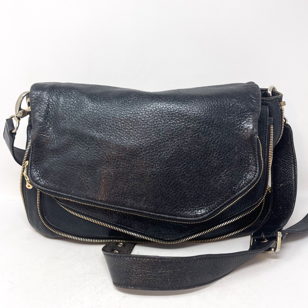 Henri Bendel Black Pebble Glitter Genuine Leather Purse Crossbody